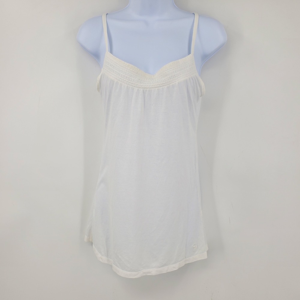 Abercrombie & Fitch Y2K White Smocked Cami Top Large Embroidered Moose Coquette